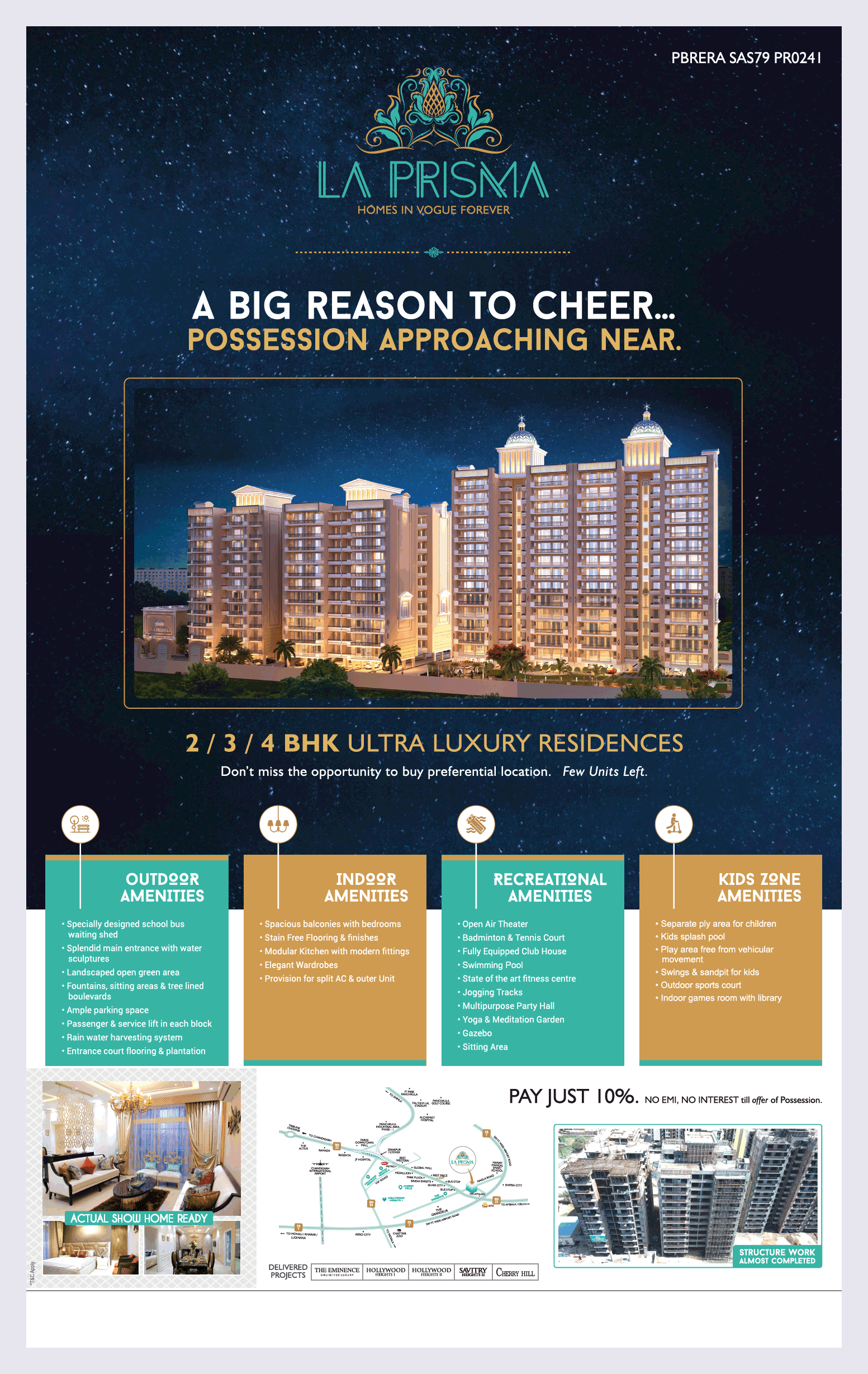 Pay just 10%, No EMI, No Interest till of Possession at United La Prisma in Chandigarh Update